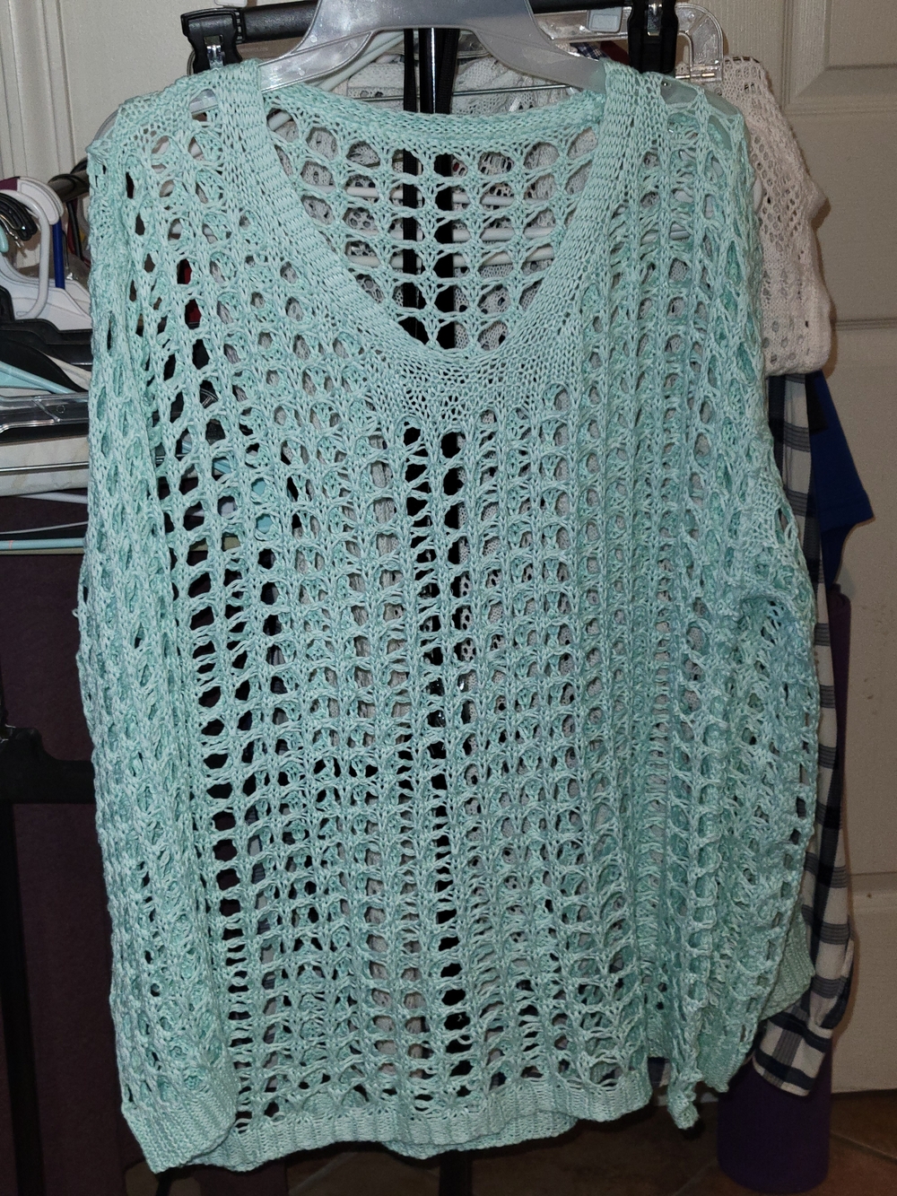 Mint Green Open-Knit V-Neck Sweater Womens Size XL